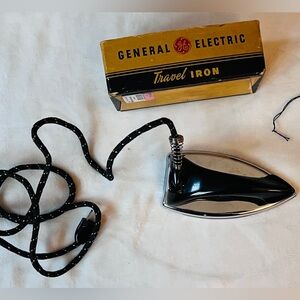 Vintage GE Travel Iron w Box Mid Century Folding Handle